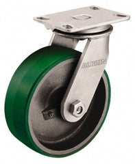 Albion - 12" Diam x 2-1/2" Wide x 13-1/2" OAH Top Plate Mount Swivel Caster - Polyurethane, 2,000 Lb Capacity, Roller Bearing, 4-1/2 x 6-1/4" Plate - Industrial Tool & Supply