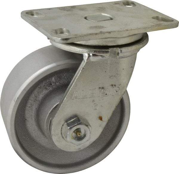 Albion - 6" Diam x 2-1/2" Wide x 7-5/8" OAH Top Plate Mount Swivel Caster - Cast Iron, 2,000 Lb Capacity, Roller Bearing, 4-1/2 x 6-1/4" Plate - Industrial Tool & Supply
