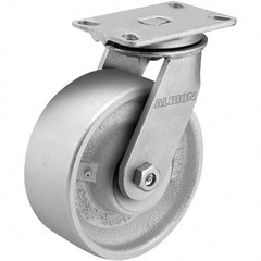 Albion - 8" Diam x 3" Wide x 10-1/8" OAH Top Plate Mount Rigid Caster - Cast Iron, 2,000 Lb Capacity, Roller Bearing, 5 x 6-1/4" Plate - Industrial Tool & Supply