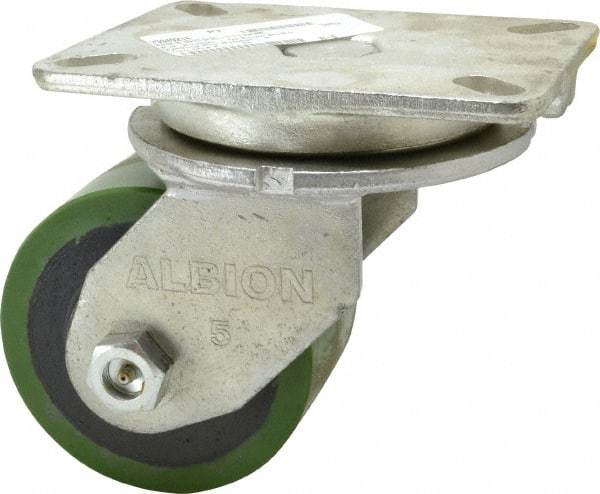 Albion - 5" Diam x 3" Wide x 7" OAH Top Plate Mount Swivel Caster - Polyurethane, 1,530 Lb Capacity, Roller Bearing, 5-1/4 x 7-1/4" Plate - Industrial Tool & Supply