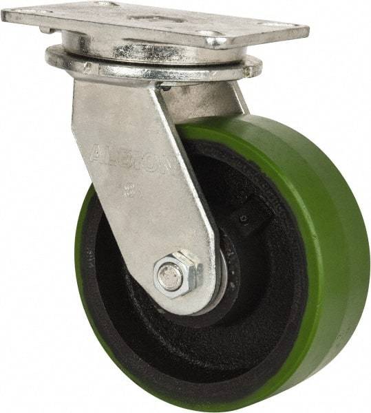 Albion - 8" Diam x 3" Wide x 10-1/2" OAH Top Plate Mount Swivel Caster - Polyurethane, 2,520 Lb Capacity, Roller Bearing, 5-1/4 x 7-1/4" Plate - Industrial Tool & Supply