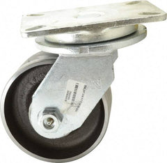 Albion - 6" Diam x 2-1/2" Wide x 8" OAH Top Plate Mount Swivel Caster - Forged Steel, 3,500 Lb Capacity, Roller Bearing, 5-1/4 x 7-1/4" Plate - Industrial Tool & Supply