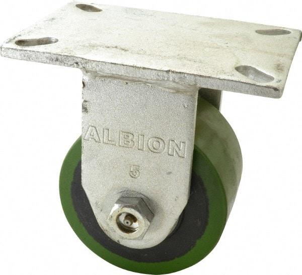 Albion - 5" Diam x 3" Wide x 7" OAH Top Plate Mount Rigid Caster - Polyurethane, 1,530 Lb Capacity, Roller Bearing, 5 x 7-1/4" Plate - Industrial Tool & Supply