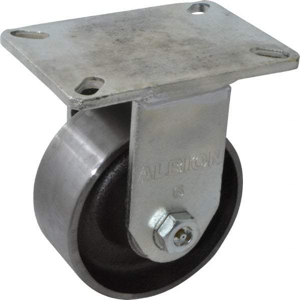 Albion - 6" Diam x 2-1/2" Wide x 8" OAH Top Plate Mount Rigid Caster - Forged Steel, 3,500 Lb Capacity, Roller Bearing, 5 x 7-1/4" Plate - Industrial Tool & Supply