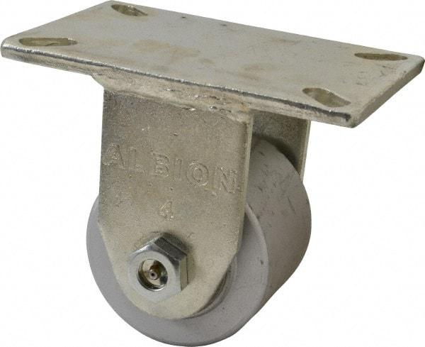 Albion - 4" Diam x 3" Wide x 6" OAH Top Plate Mount Rigid Caster - Cast Iron, 2,000 Lb Capacity, Roller Bearing, 5 x 7-1/4" Plate - Industrial Tool & Supply
