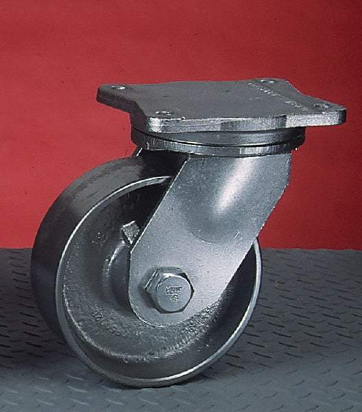 Albion - 6" Diam x 2-1/2" Wide x 8-1/2" OAH Top Plate Mount Rigid Caster - Forged Steel, 5,000 Lb Capacity, Tapered Roller Bearing, 6 x 7-1/2" Plate - Industrial Tool & Supply