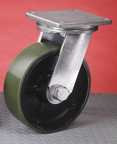 Albion - 8" Diam x 4" Wide x 11" OAH Top Plate Mount Swivel Caster - Polyurethane, 3,500 Lb Capacity, Tapered Roller Bearing, 8-1/2 x 8-1/2" Plate - Industrial Tool & Supply