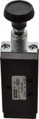 Parker - 0.20 CV Rate, 1/8" NPT Inlet Direct Air 2 Mechanical Spool Valve - 4 Way, 2 Position, 150 Max psi, Button Push Pull - Industrial Tool & Supply