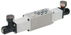 Parker - Zinc Sandwich/Manifold Regulator - 5 to 125 psi Range, 125 Max psi Supply Pressure, 1/4" Gauge Port Thread, 4-1/2" Wide x 10" High - Industrial Tool & Supply