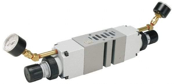 Parker - Zinc Sandwich/Manifold Regulator - 5 to 125 psi Range, 125 Max psi Supply Pressure, 1/4" Gauge Port Thread, 4-1/2" Wide x 10" High - Industrial Tool & Supply