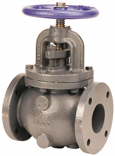 NIBCO - 2-1/2" Pipe, Flanged Ends, Iron Renewable Globe Valve - Bronze Disc, Bolted Bonnet, 200 psi WOG, 125 psi WSP, Class 125 - Industrial Tool & Supply