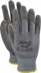 Ansell - Size M (8), ANSI Cut Lvl 2, Abrasion Lvl 6, Polyurethane Coated Cut Resistant Gloves - 10" Long, Palm & Fingers Coated, Dyneema/Lycra Lining, Knit Wrist, Gray/Gray, Paired - Industrial Tool & Supply