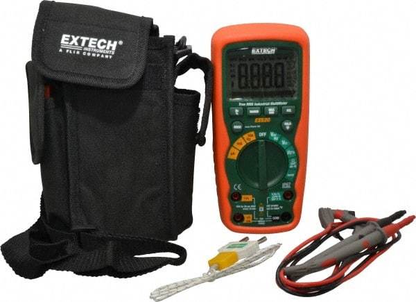 Extech - EX520, CAT IV, 1,000 VAC/VDC, Digital True RMS Multimeter - 40 mOhm, Measures Voltage, Capacitance, Current, Frequency, Resistance, Temperature - Industrial Tool & Supply