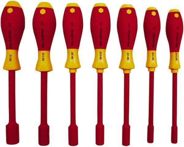 Wiha - 7 Piece 5 to 13mm Insulated Nutdriver Set - Cushion Grip Handle - Industrial Tool & Supply