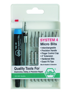 27 Piece - System 4 Micro Bit Interchangeable Set - #75991 - Includes: Handle and Slotted; Phillips; Torx®; Hex Inch Micro Bits. 105mm Bit Extension - In Compact Fold Out Box - Industrial Tool & Supply