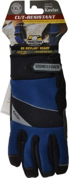 Youngstown - Size XL (10), ANSI Cut Lvl 4, Puncture Lvl 3, Abrasion Lvl 4, Kevlar Cut & Puncture Resistant Gloves - Kevlar/Micro Fleece Lining, Hook & Loop Cuff, Blue/Black, Paired - Industrial Tool & Supply