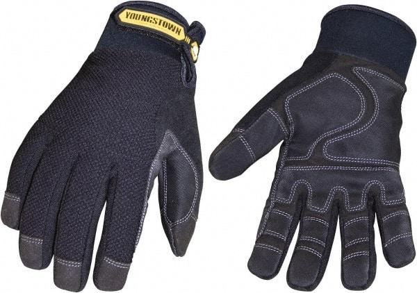 Youngstown - Size L (9) Synthetic Suede Cold Protection & Waterproof Work Gloves - For Mechanic's & Lifting, Uncoated, Hook & Loop Cuff, Full Fingered, Black, Paired - Industrial Tool & Supply