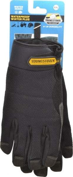 Youngstown - Size 2XL (11) Synthetic Suede Cold Protection & Waterproof Work Gloves - For Mechanic's & Lifting, Uncoated, Hook & Loop Cuff, Full Fingered, Black, Paired - Industrial Tool & Supply