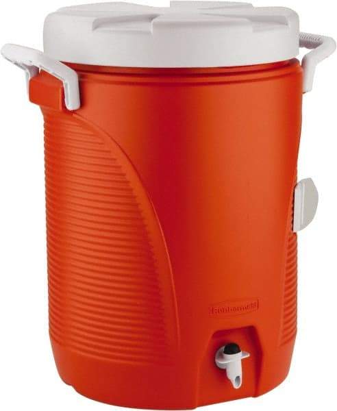 Rubbermaid - 5 Gal Beverage Cooler - Plastic, Orange/White - Industrial Tool & Supply