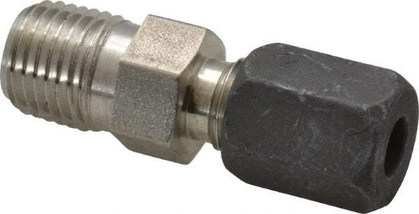 Made in USA - 1/4" OD, Grade 316Stainless Steel Male Connector - -75 to 750°F, 9/16" Hex, Comp x MPT Ends - Industrial Tool & Supply