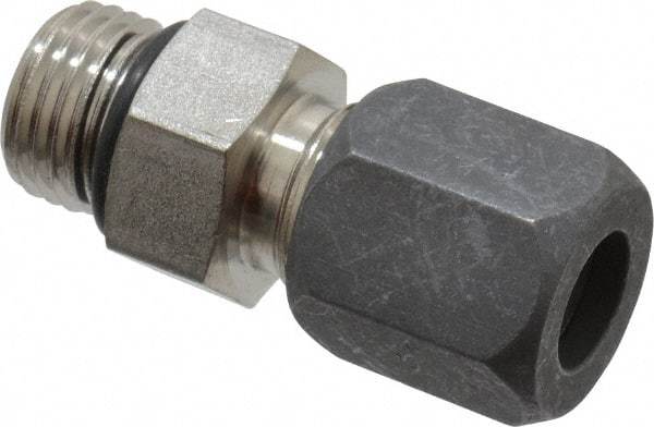 Made in USA - 3/8" OD, Grade 316Stainless Steel Male Connector - -75 to 750°F, 11/16" Hex, Comp x Straight Thread O-Ring Ends - Industrial Tool & Supply