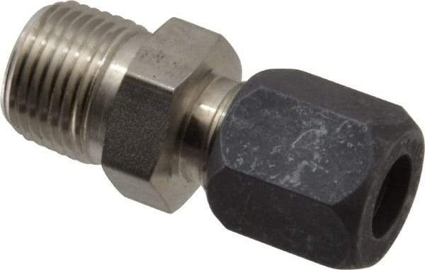 Made in USA - 3/8" OD, Grade 316Stainless Steel Male Connector - -75 to 750°F, 3/4" Hex, Comp x MPT Ends - Industrial Tool & Supply