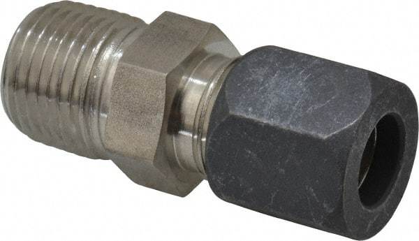 Made in USA - 1/2" OD, Grade 316Stainless Steel Male Connector - -75 to 750°F, 7/8" Hex, Comp x MPT Ends - Industrial Tool & Supply