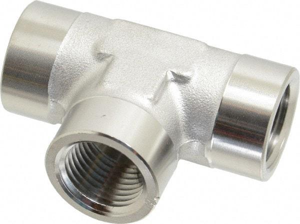Made in USA - 1/8" Grade 316 Stainless Steel Pipe Tee - FNPTF x FNPTF x FNPTF End Connections - Industrial Tool & Supply