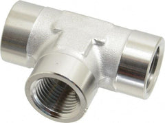 Made in USA - 1/8" Grade 316 Stainless Steel Pipe Tee - FNPTF x FNPTF x FNPTF End Connections - Industrial Tool & Supply