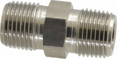 Made in USA - 1/2" Grade 316 Stainless Steel Pipe Hex Nipple - MNPTF x MNPTF End Connections - Industrial Tool & Supply