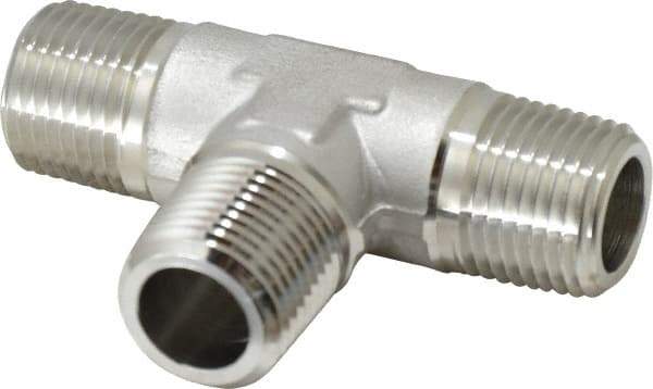 Made in USA - 1-1/4" Grade 316 Stainless Steel Pipe Tee - MNPT End Connections, 1,500 psi - Industrial Tool & Supply