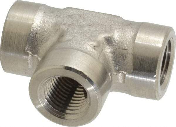 Made in USA - 1/4" Grade 316 Stainless Steel Pipe Tee - FNPTF x FNPTF x FNPTF End Connections - Industrial Tool & Supply