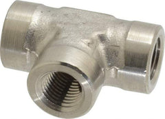 Made in USA - 1/4" Grade 316 Stainless Steel Pipe Tee - FNPTF x FNPTF x FNPTF End Connections - Industrial Tool & Supply