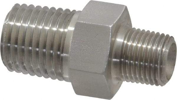 Made in USA - 1/4 x 1/8" Grade 316 Stainless Steel Pipe Hex Nipple - MNPTF x MNPTF End Connections - Industrial Tool & Supply