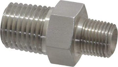 Made in USA - 1/4 x 1/8" Grade 316 Stainless Steel Pipe Hex Nipple - MNPTF x MNPTF End Connections - Industrial Tool & Supply
