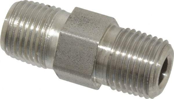 Made in USA - 1/8" Grade 316 Stainless Steel Pipe Hex Nipple - MNPTF x MNPTF End Connections - Industrial Tool & Supply