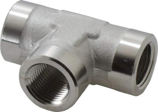 Made in USA - 3/8" Grade 316 Stainless Steel Pipe Tee - FNPTF x FNPTF x FNPTF End Connections - Industrial Tool & Supply