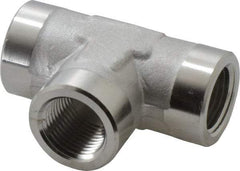 Made in USA - 3/8" Grade 316 Stainless Steel Pipe Tee - FNPTF x FNPTF x FNPTF End Connections - Industrial Tool & Supply