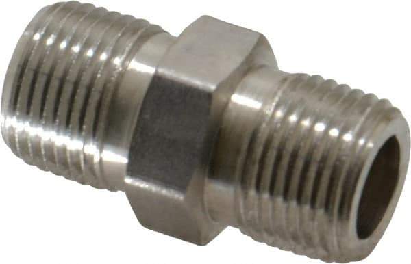 Made in USA - 3/8" Grade 316 Stainless Steel Pipe Hex Nipple - MNPTF x MNPTF End Connections - Industrial Tool & Supply