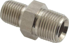 Made in USA - 3/8 x 1/4" Grade 316 Stainless Steel Pipe Hex Nipple - MNPTF x MNPTF End Connections - Industrial Tool & Supply