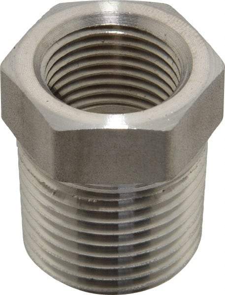 Made in USA - 1/2 x 3/8" Grade 316 Stainless Steel Pipe Hex Bushing - MNPTF x FNPTF End Connections - Industrial Tool & Supply