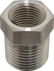 Made in USA - 1/2 x 3/8" Grade 316 Stainless Steel Pipe Hex Bushing - MNPTF x FNPTF End Connections - Industrial Tool & Supply