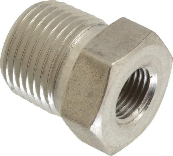 Made in USA - 3/8 x 1/8" Grade 316 Stainless Steel Pipe Hex Bushing - MNPTF x FNPTF End Connections - Industrial Tool & Supply