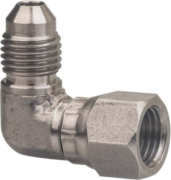 Made in USA - 1" Tube OD, 37° Stainless Steel Flared Tube Female Elbow - 1-5/16-12 UNF, Flared to Female JIC Swivel , 90° Ends - Industrial Tool & Supply