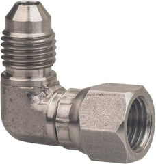 Made in USA - 5/8" Tube OD, 37° Stainless Steel Flared Tube Female Elbow - 7/8-14 UNF, Flared to Female JIC Swivel , 90° Ends - Industrial Tool & Supply