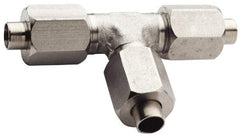 Made in USA - 5/8" Tube OD, 37° Stainless Steel Flared Tube Union Tee - 7/8-14 UNF, Flare x Flare x Flare Ends - Industrial Tool & Supply