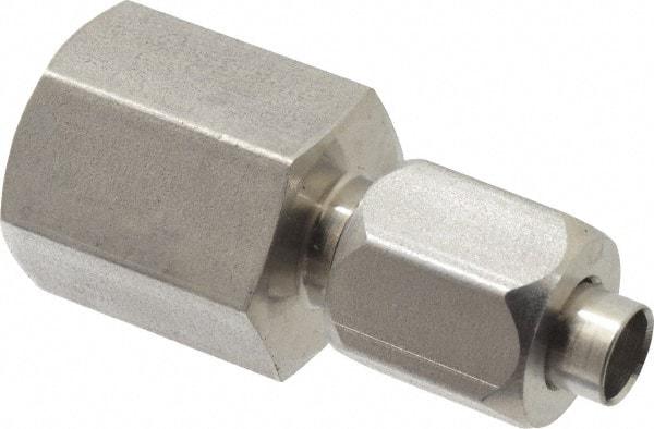 Made in USA - 1/4" Tube OD, 37° Stainless Steel Flared Tube Female Connector - 1/4-18 NPTF, Flare x FNPT Ends - Industrial Tool & Supply