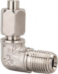 Made in USA - 1/4" Tube OD, 37° Stainless Steel Flared Tube Male Elbow - 1/4-18 NPTF, Flare x MNPTF Ends - Industrial Tool & Supply