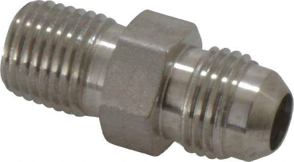Made in USA - 3/8" Tube OD, 37° Stainless Steel Flared Tube Male Connector - 1/4-18 NPTF, Flare x MNPTF Ends - Industrial Tool & Supply