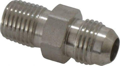 Made in USA - 3/8" Tube OD, 37° Stainless Steel Flared Tube Male Connector - 1/4-18 NPTF, Flare x MNPTF Ends - Industrial Tool & Supply